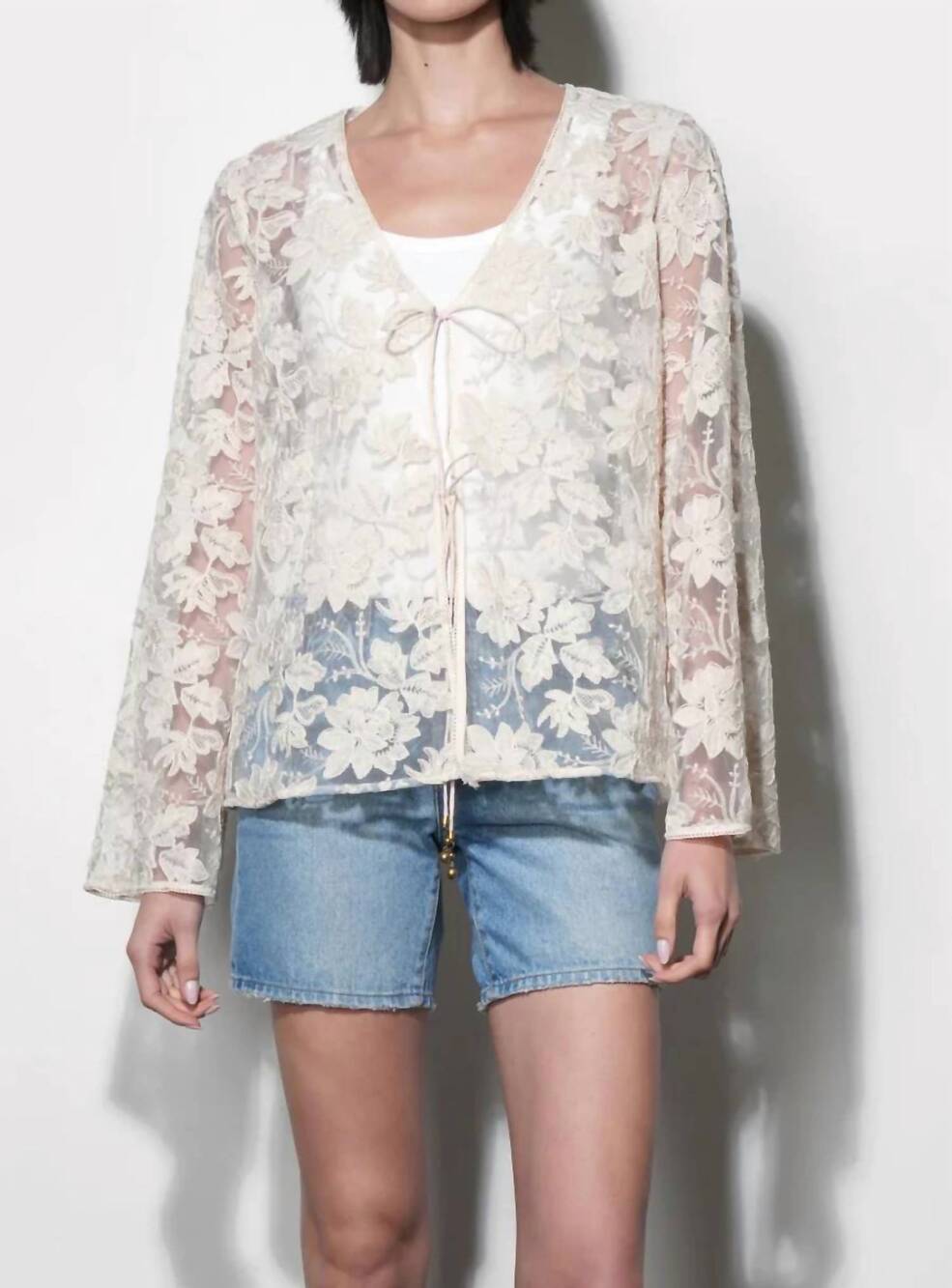 NEW GREYLIN zaylee sheer embroidery lace cardigan in natural